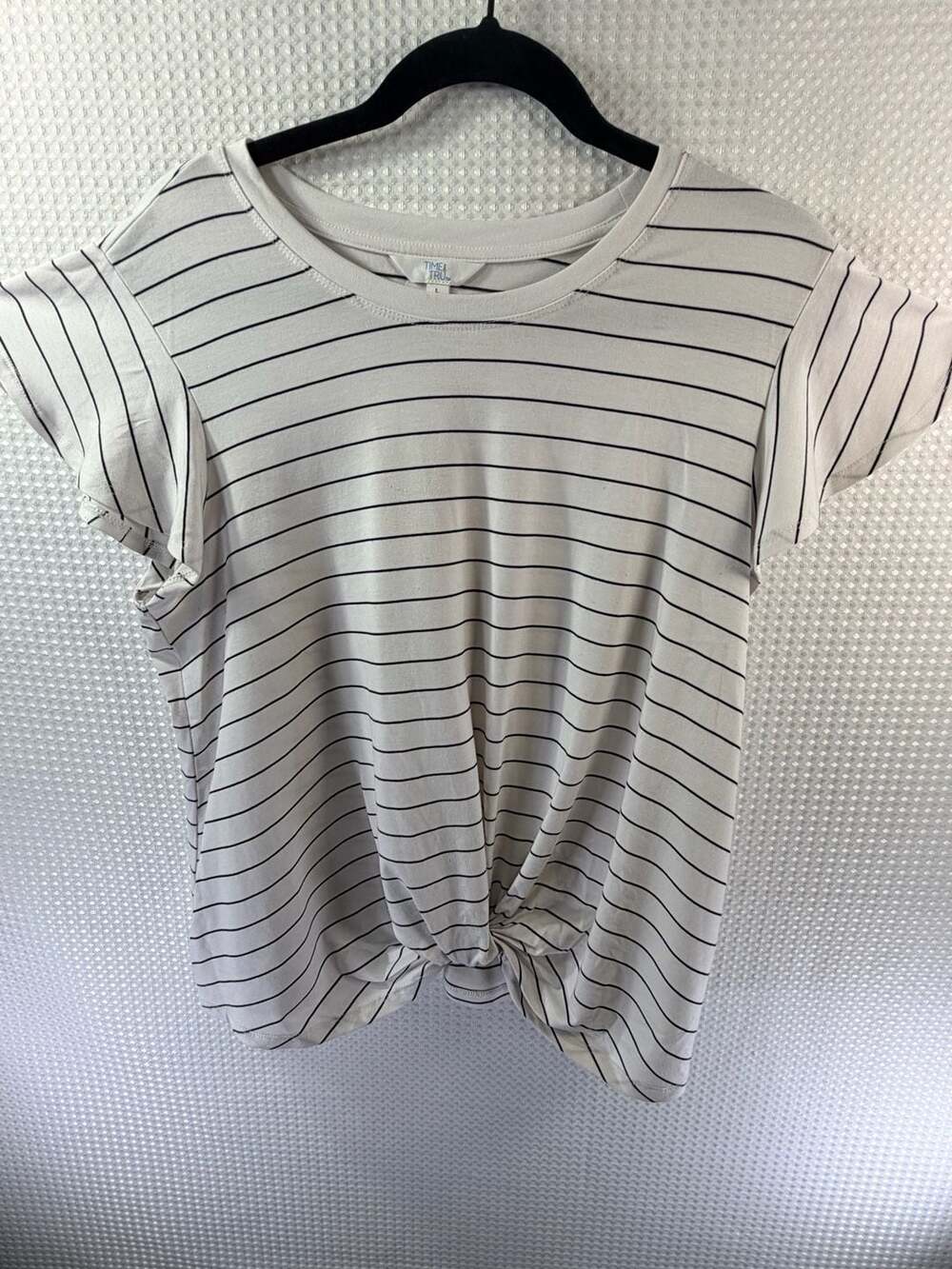 Time and Tru Striped Flutter Sleeve Front Tie T-Shirt Size L (12-14) - Picture 3 of 6